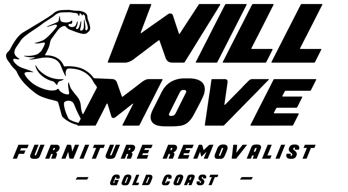 Will Move Furniture Removalist logo with a left-facing flexed bicep and bold italic text that reads 'WILL MOVE' and 'FURNITURE REMOVALIST – GOLD COAST –'