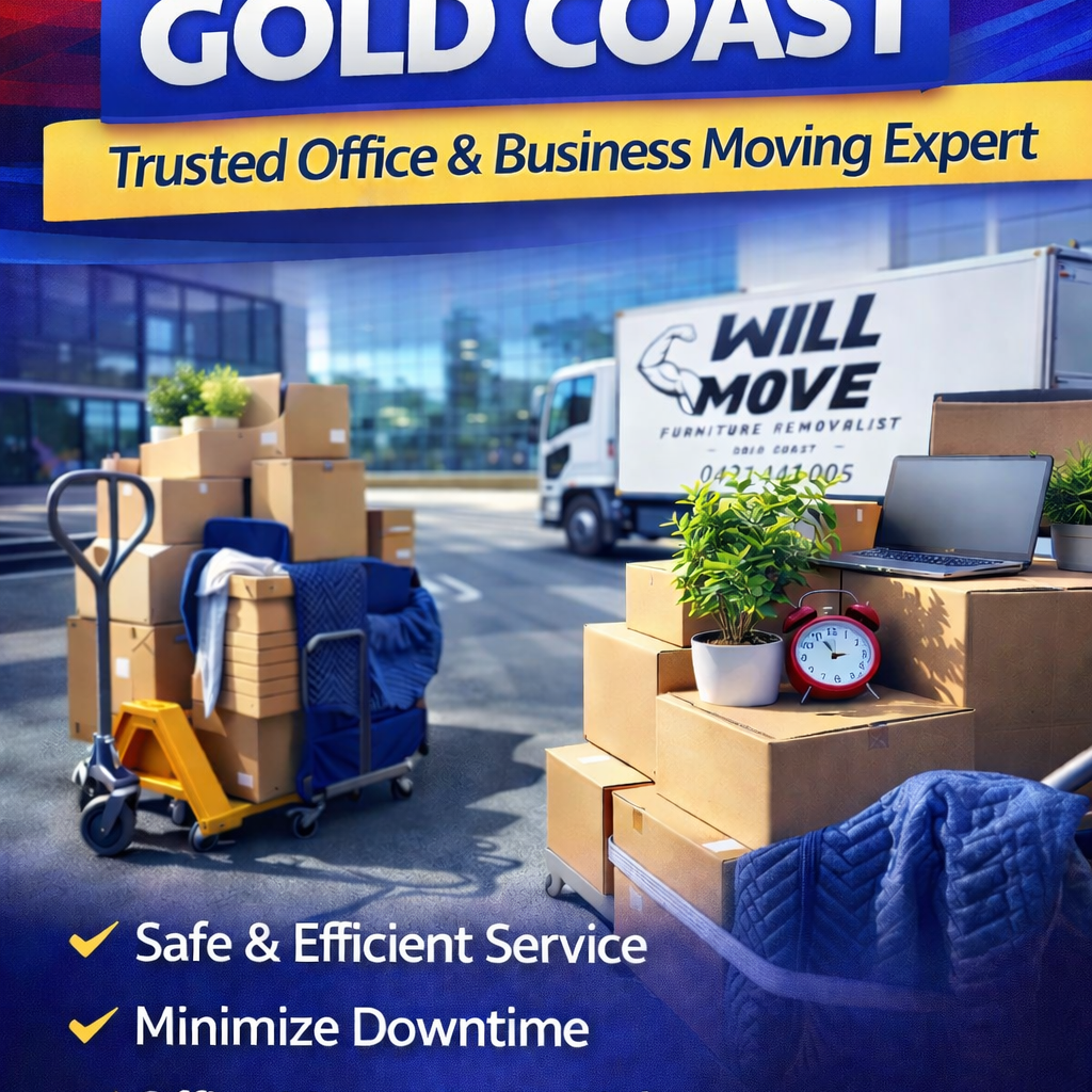 Office-Removalists-Gold-Coast-Will-Move-Van | Will Move Removalist Professional Will Move furniture removalists loading a moving van on the Gold Coast for an office relocation.